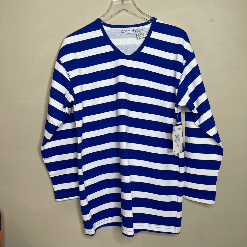 Kathy Ireland Sportswear blue and white stripped top